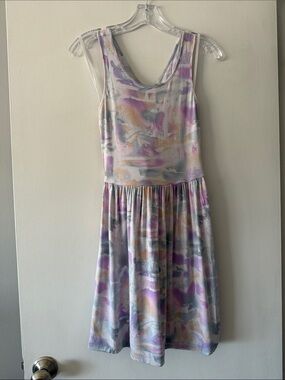 BCBGeneration Violet Abstract Watercolor Tie Dye Criss Cross Back Dress Dusty S